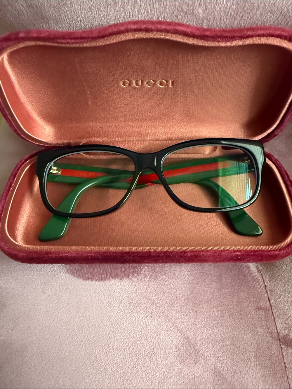 Gucci Black Frame with Green Temples Rectangular Glasses